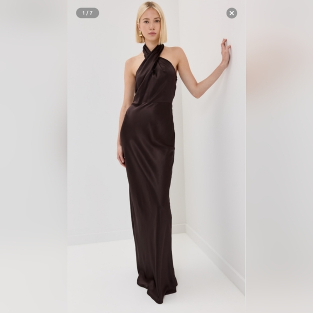 Elegant Brown Halter Maxi Dress